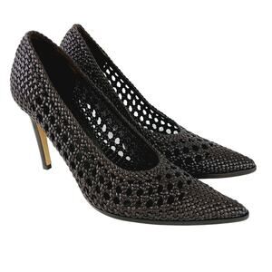 Tory Burch SZ 7.5M 100mm Woven Leather Stiletto Pumps Chocolate Brown $549